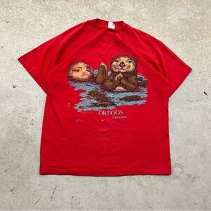 VTG 90s Fruit Of The Loom Otter Animals Nature Single Stitch T-shirt Men’s XL